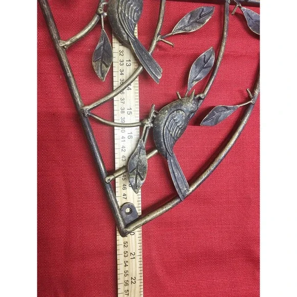 Vintage Metal Wall Decor Featuring Birds And Leaves. 20x12.5 Inches - Picture 8 of 9